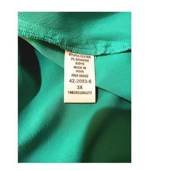 CATHERINES Turquoise Green Blouse Top Plus 3X Flowy Asymmetric Hem V-Neck Career - Picture 5 of 9